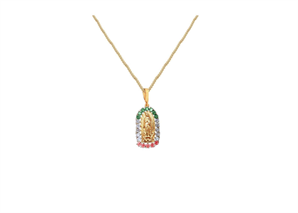 Gold Plated CZ Studded Multicolored Virgin Mary Pendant